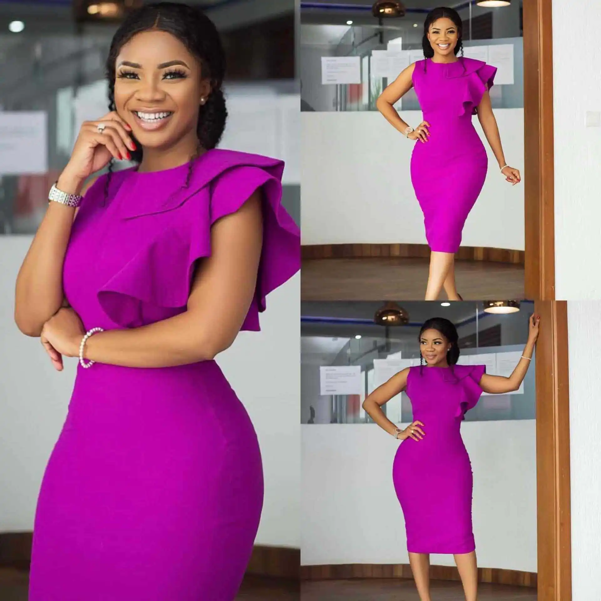 

2022 New Women's African Dress Elegant Office Ladies Fashion Soild Midi Sundress Summer New Style Plus Size Clothing Vestidos