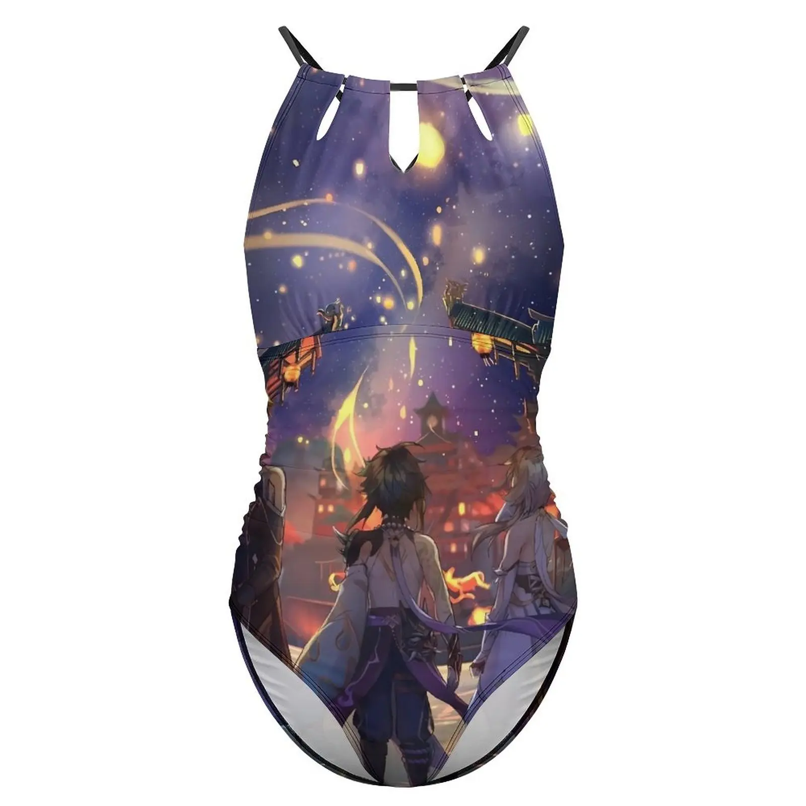 Женский слитный купальник с чашками пуш-ап и лямкой на шее