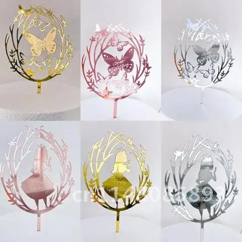 Акриловый зеркальный Топпер для торта 1 шт. Бабочка дизайн девушки Кубок дня