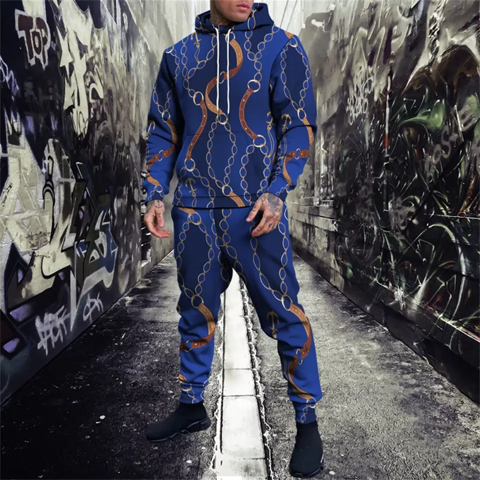 Vintage Hoodies Pants 2 Piece Sets 3D Print Leopard Gold Chain Oversize Fashion Tracksuit Streetwear Long Sleeve Kids Suits