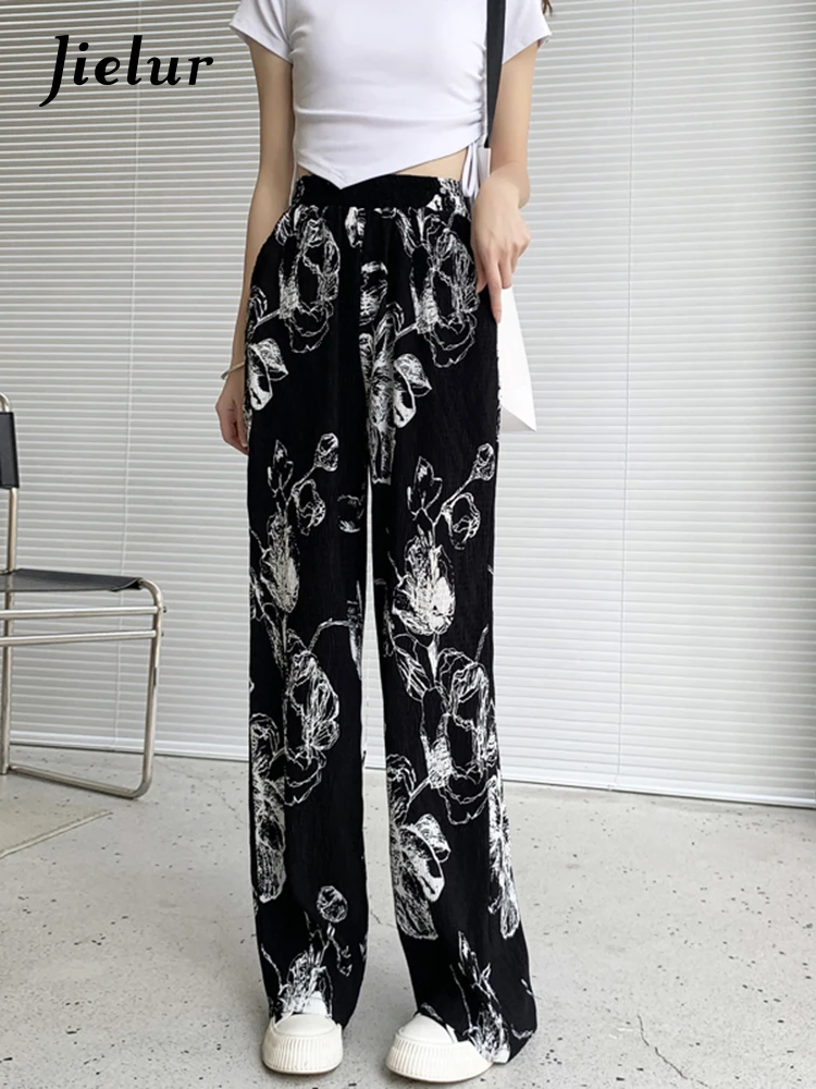 Jielur Новые плиссированные ледяные шелковые крутые длинные брюки женские черные