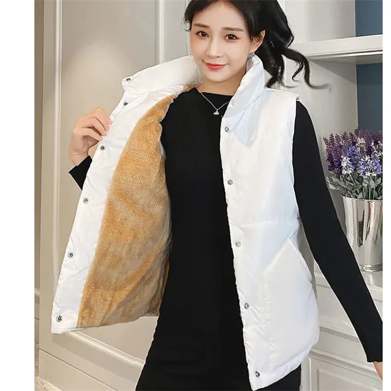 2021 Autumn Winter Women Solid Loose Vest Stand Collar Long Vest Jacket Cotton Padded Women Windproof Warm Waistcoat 5XL