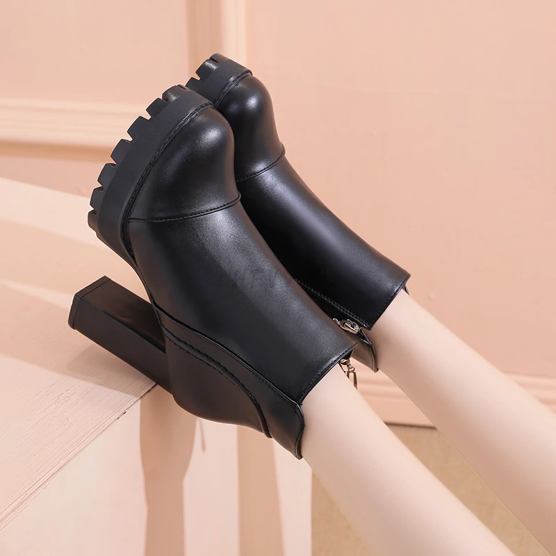 Spring And Autumn Women's Shoes Boots Thick Heel Female British Style Ladies Boots Single High-heeled Boots Ankle-length Female
