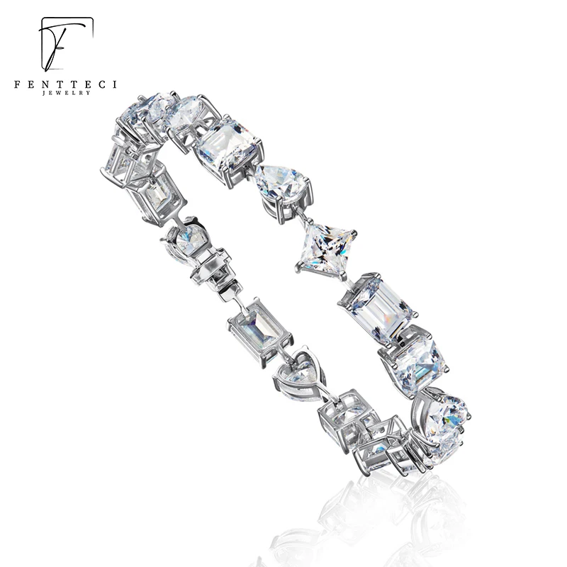FENTTECI Newest  Sterling Silver Transition Rose Gold Simulation Diamond Bracelet Niche Design Camellia Round Diamond Bracelet