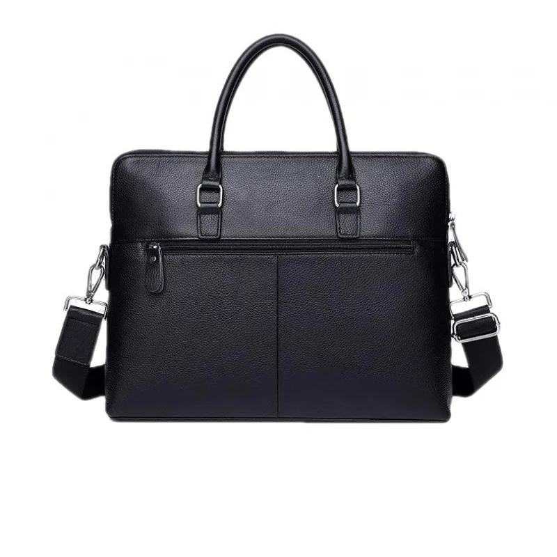 Genuine Leather Simple Briefcase Men Business Handbag Cowhide Leather Shoulder Bag 14-Inch Laptop Bag For Male