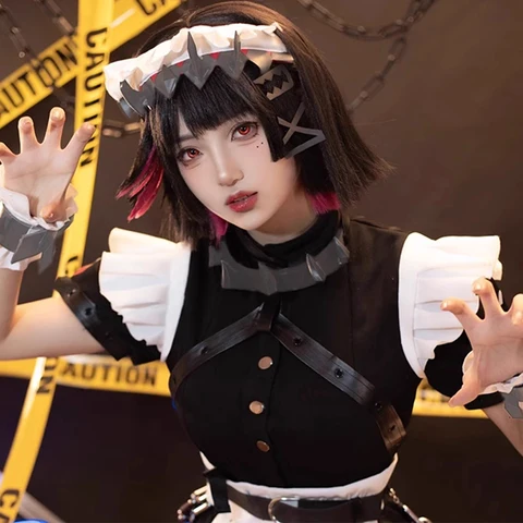 Парик для косплея Game Zenless Zone Zero Ellen Joe, шпильки для волос, хвост, Виктория, уборка, юбка служанки, серьги, пояс, цепочка, платье акулы