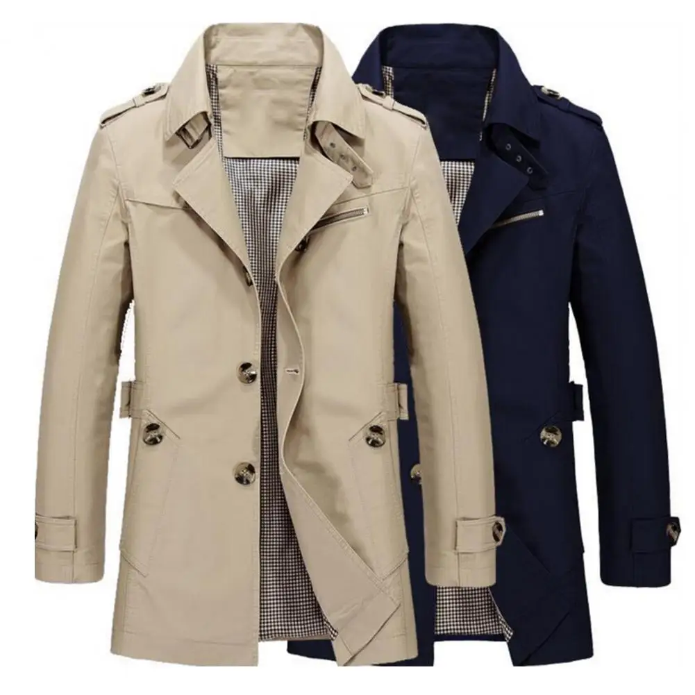 

Windbreaker Stylish Zipper Men Coat Overcoat Trench Soft for Daily Wear