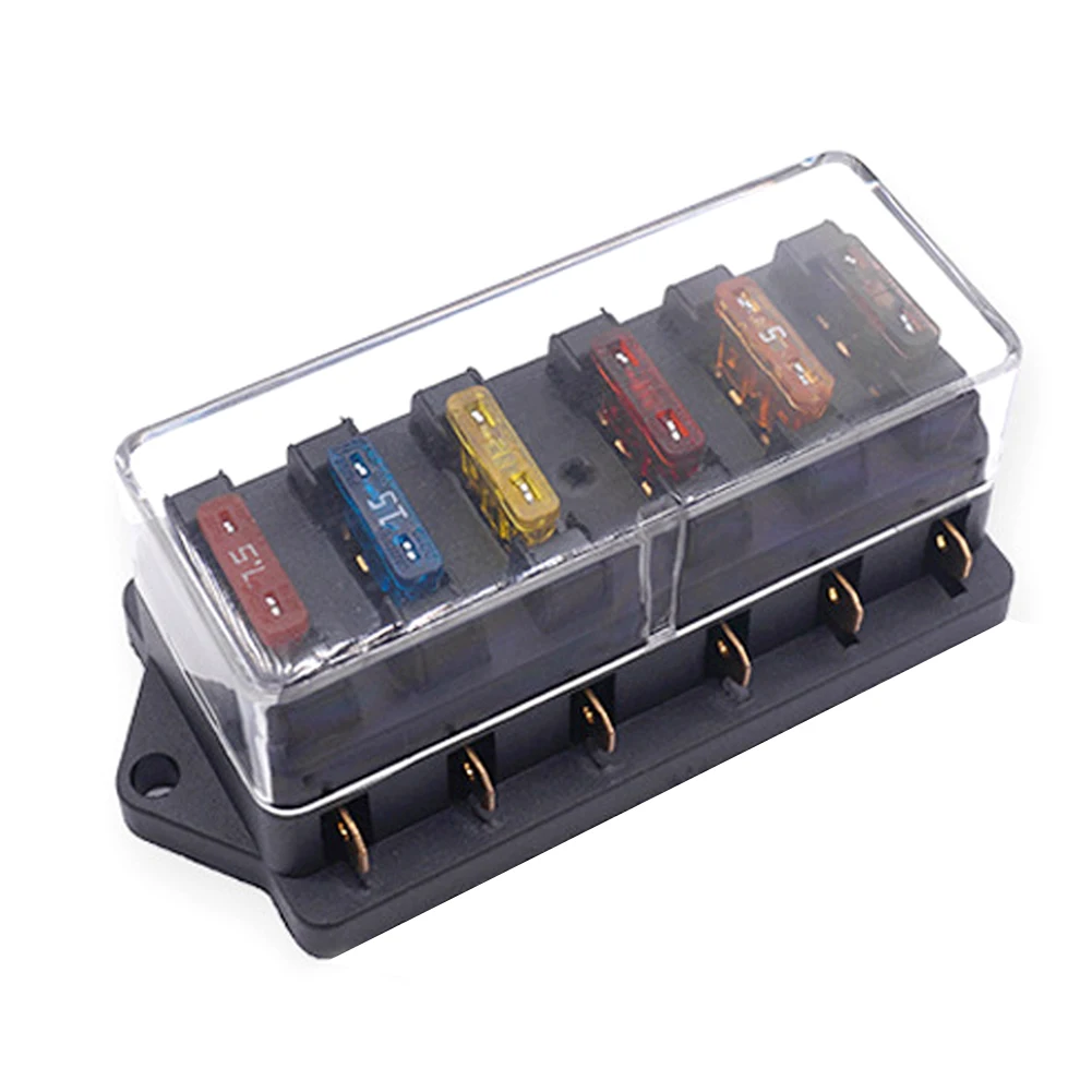 

6 Way Fuse Holder Box Car Vehicle Circuit Blade Fuse Box Block With 5A 10A 15A 20A 25A 30A ATO Fuse Block Auto Car Accessories