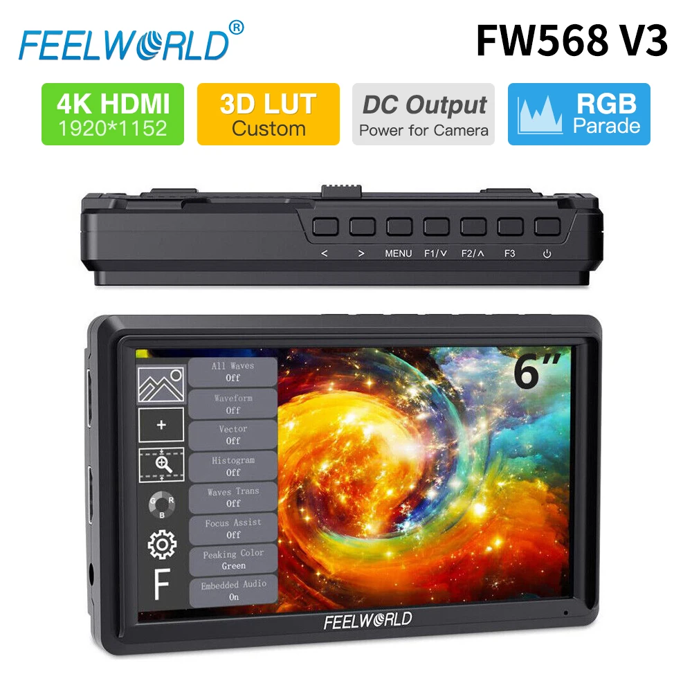 FEELWORLD FW568 V3 6-дюймовый 3D LUT Full HD 1920X1080 IPS Live Monitor 4K HDMI-выход с наклонным кронштейном