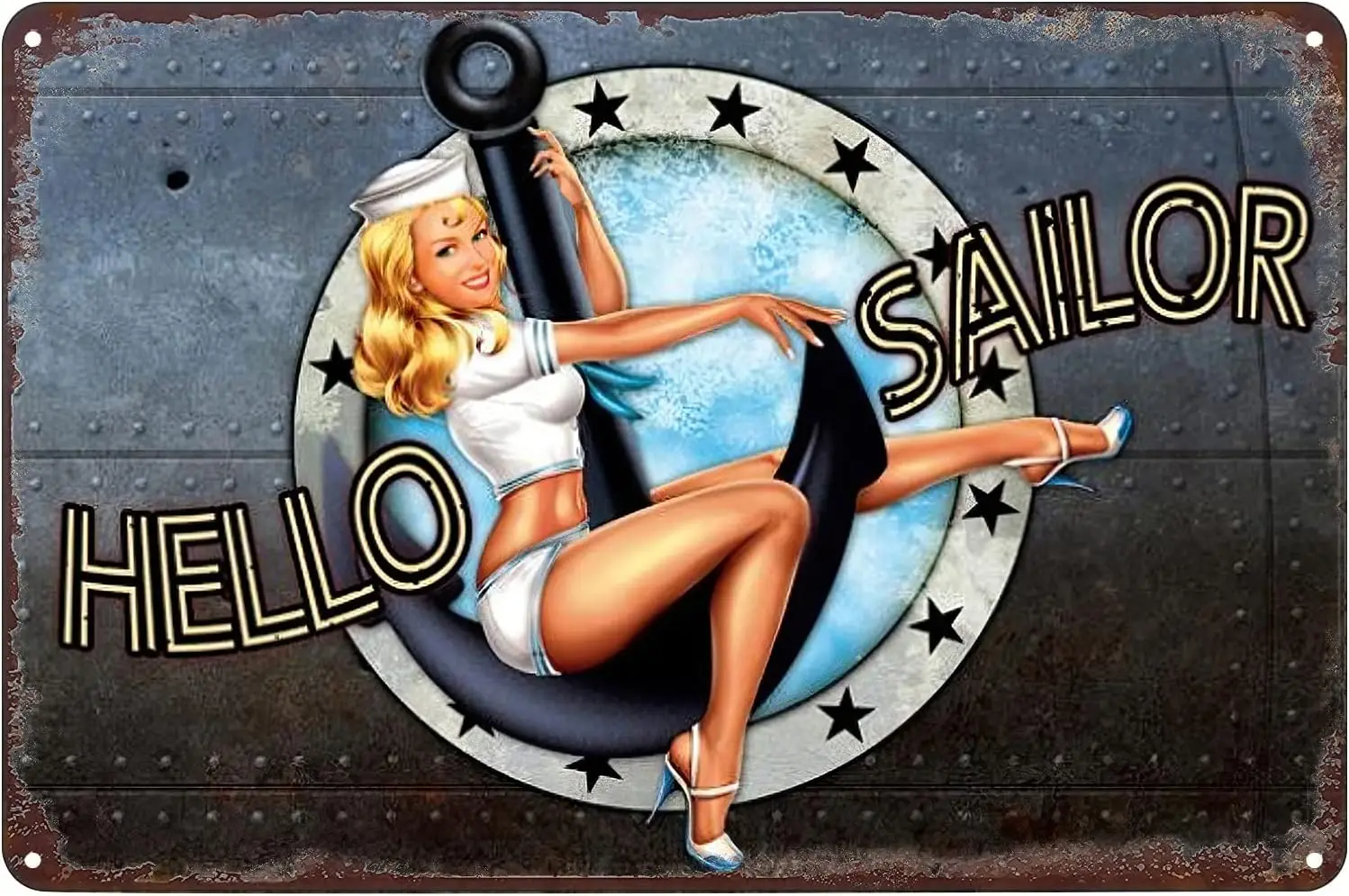 Винтажная металлическая жестяная вывеска - Pin Up Girl Navy Sailor Ретро Плакат Табличка