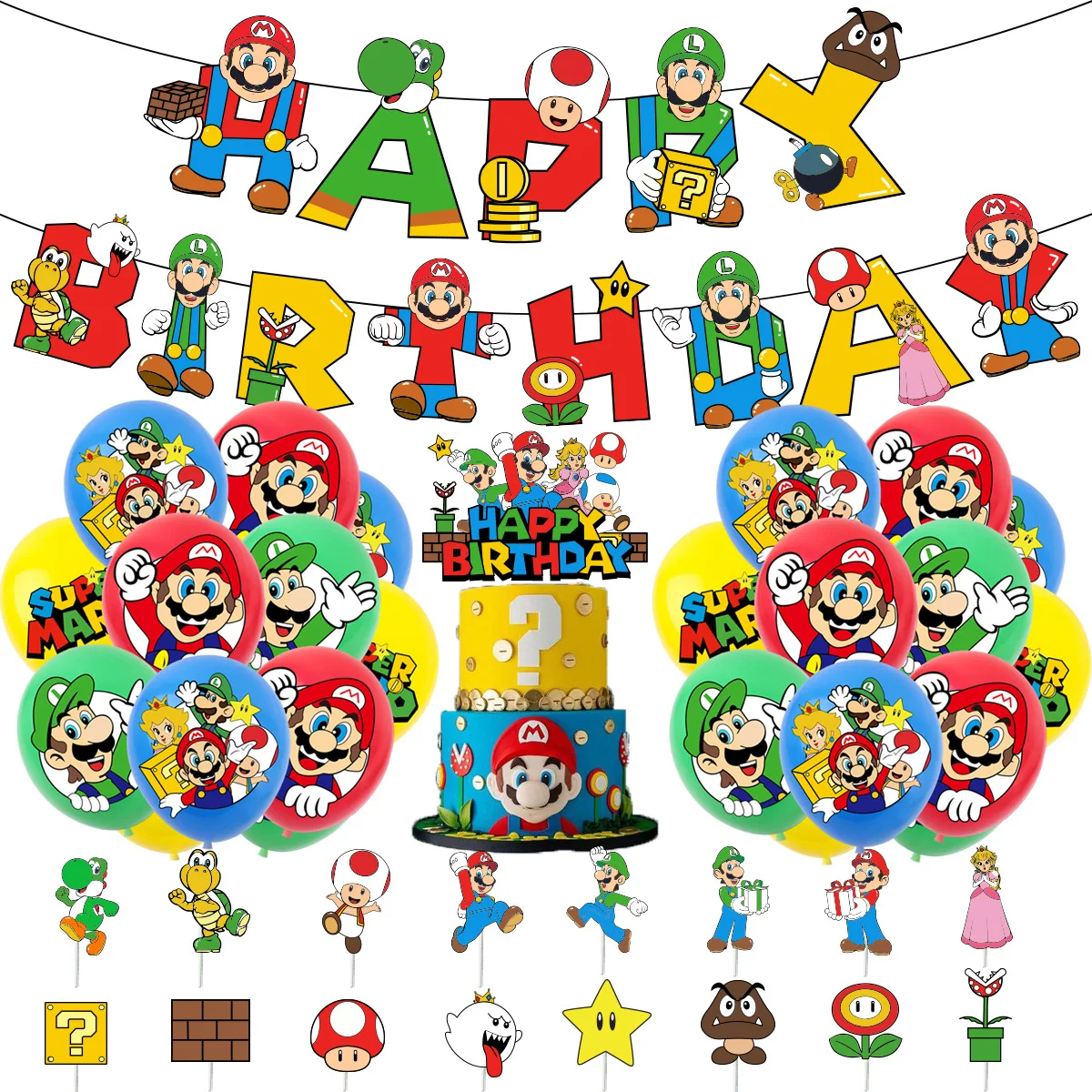 

Super Mario Cartoon Game Themed Children's Party Supplies Mario Banner Cake flags Party Decoration Suit Site Background Layout