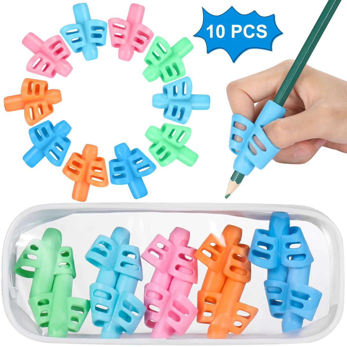 

Partykindom 10PCS Silicone Double Fingers Writing Posture Correctors Writing Trainer with 1PC Case