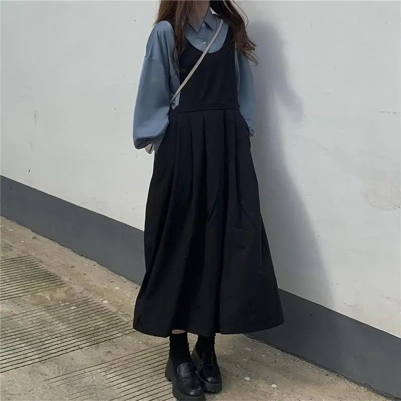 

Sleeveless Dress Women Korean Black Sexy Female Long Dresses Chic All-match Newly Simple Temperament Elegant Pure Teenagers Ins