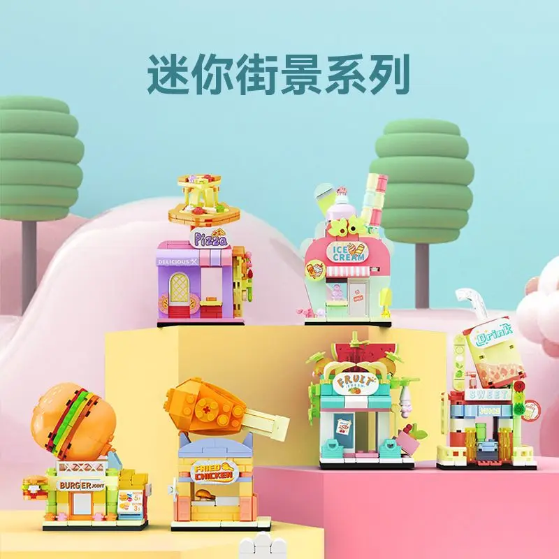 

City Architecture Mini Shop Model Series House Street View Modular Building Bricks Restaurant Birthday Gifts for Boys and Girls
