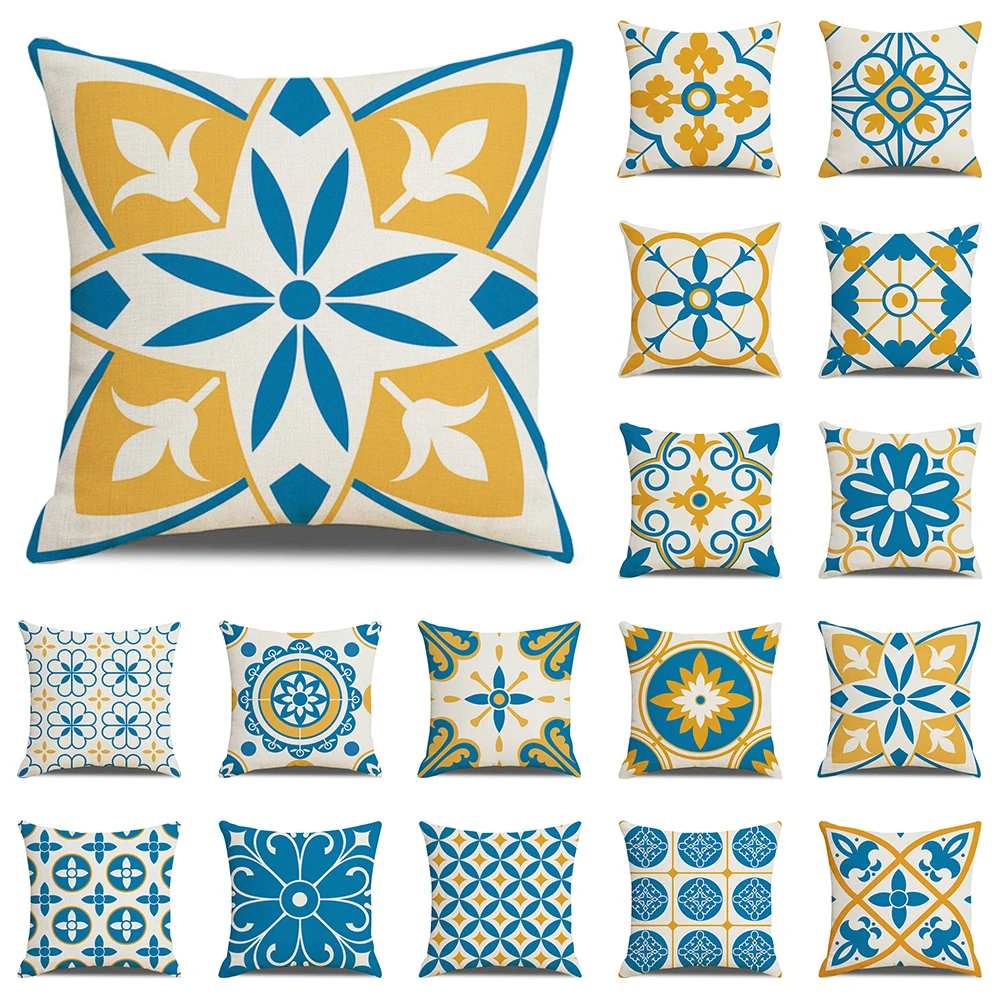 

Nordic Style Cushion Cover Yellow Blue Geometric Pillow Case Office Sofa Home Decor Throw Pillow Cover Outdoor Car Pillowcase