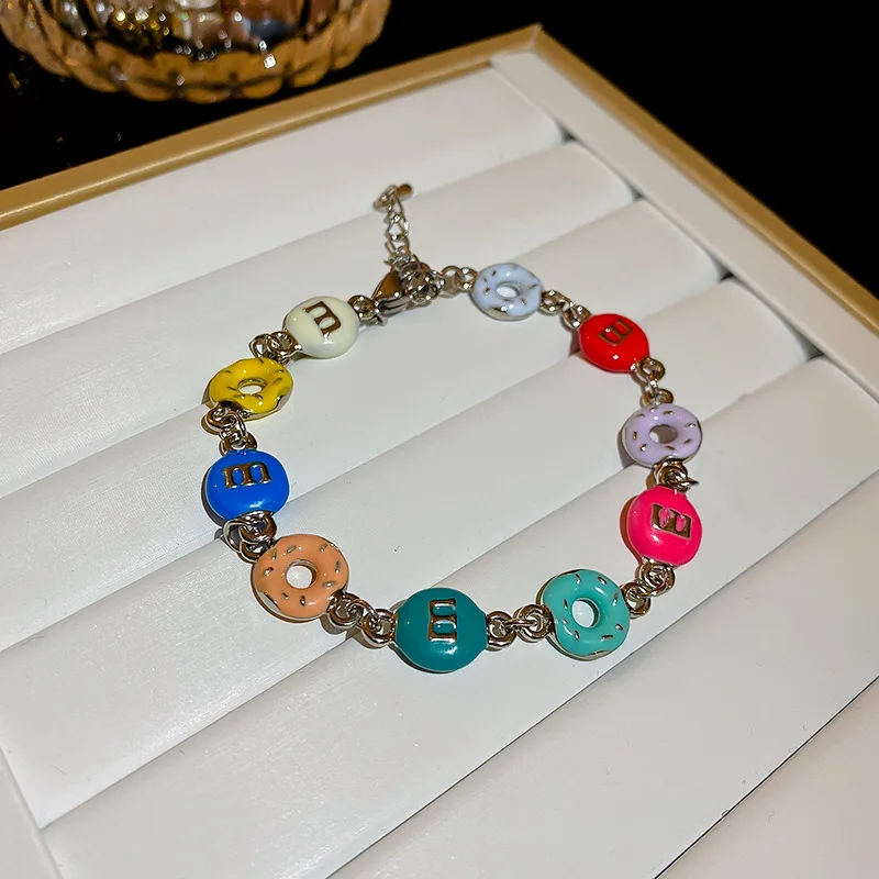 

Colorful Oil Drop Letter Donut Bracelet Women Korean Fashion New Stainless Steel Bangles Ins Style Jewelry Accessories Wholesale