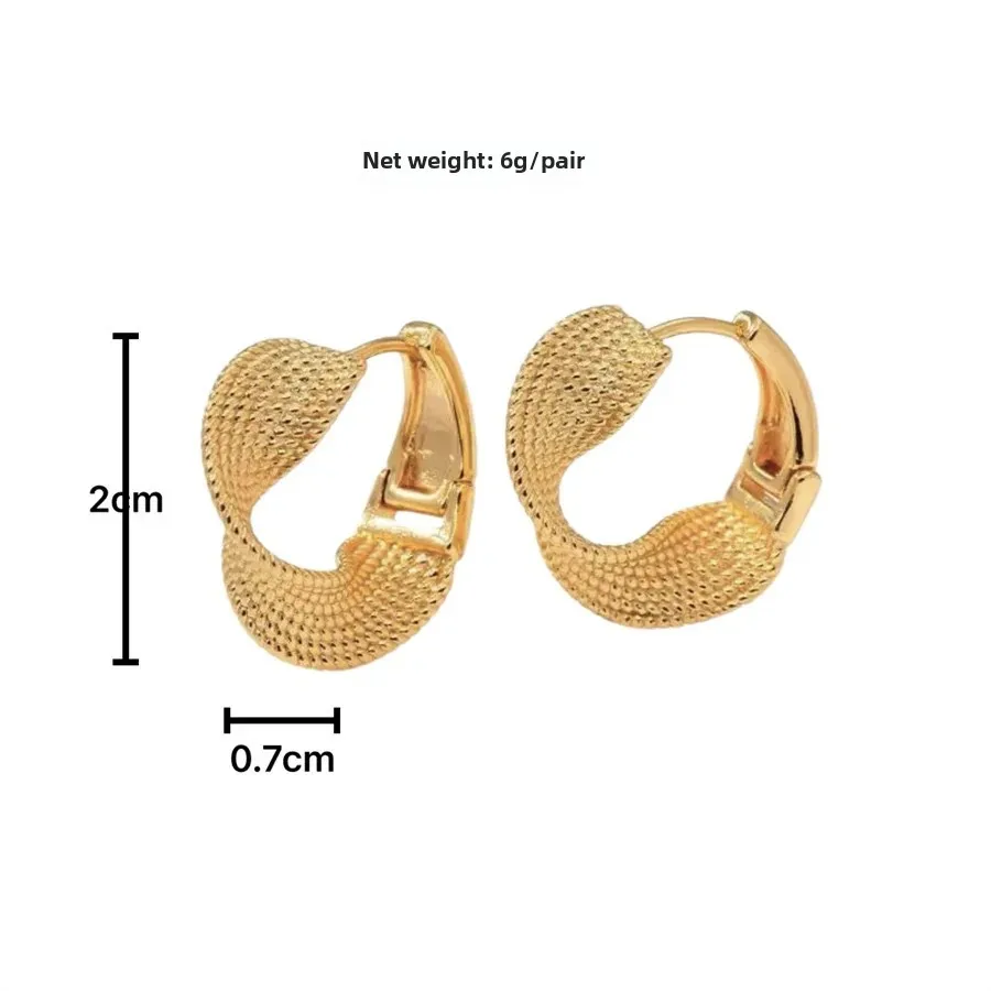 Niche French Style Metal Weave Cable Knit Earrings Women's Fashionable Elegant Versatile Ear Circle Design Sensibility
