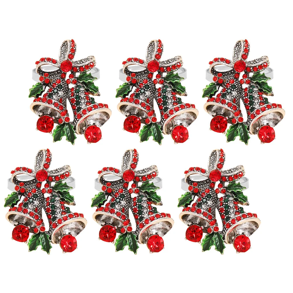 

6 Pcs Christmas Napkin Rings Clasps Dining Table Decor Alloy Holders Decoration