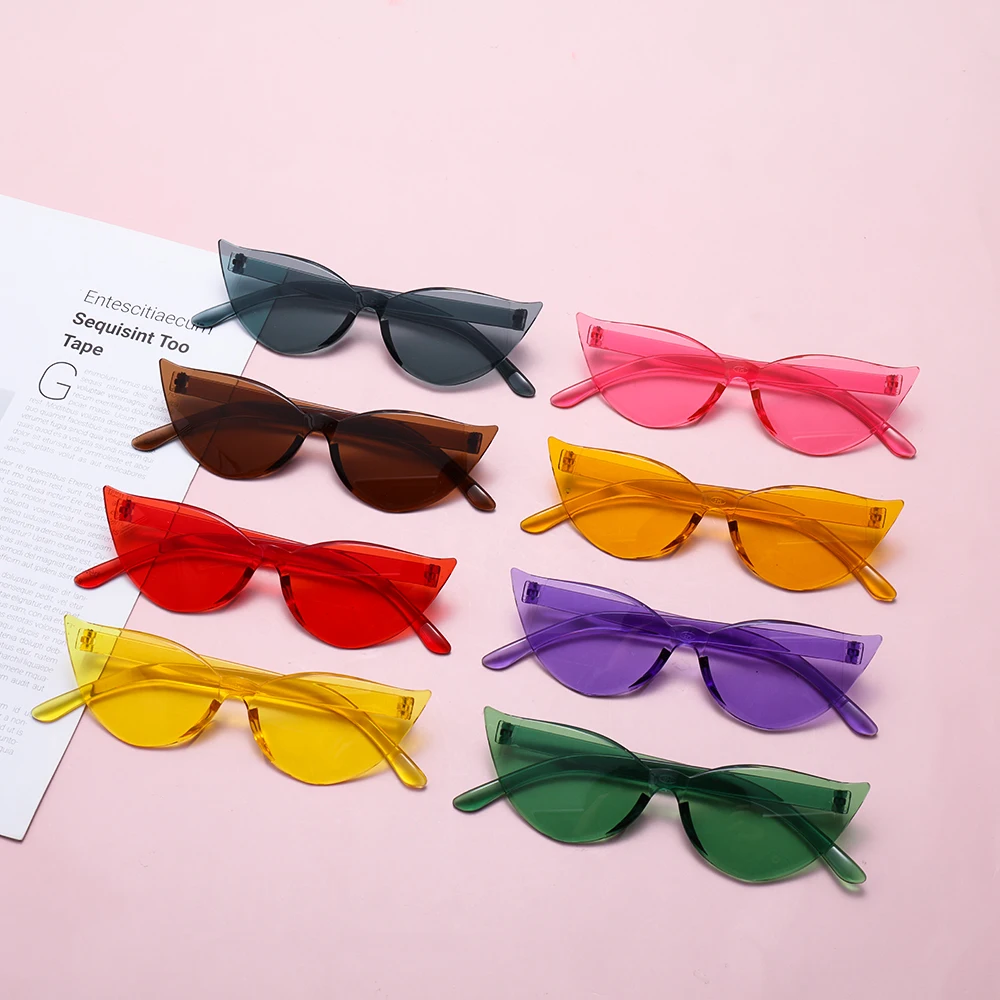 

1Pc Candy Color Cat Eye Sunglasses for Women Rimless Sunglasses Trendy Transparent Eyewear Party Favor Costume Accessories