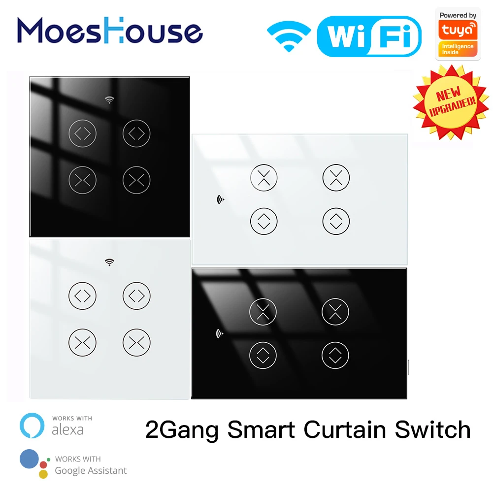 

MoesHouse Tuya Smart Life Wi-Fi 2 Gang двойной занавес штора с переключателем для роликовых затвора Электрический мотор, совместим с Google Home, Alexa