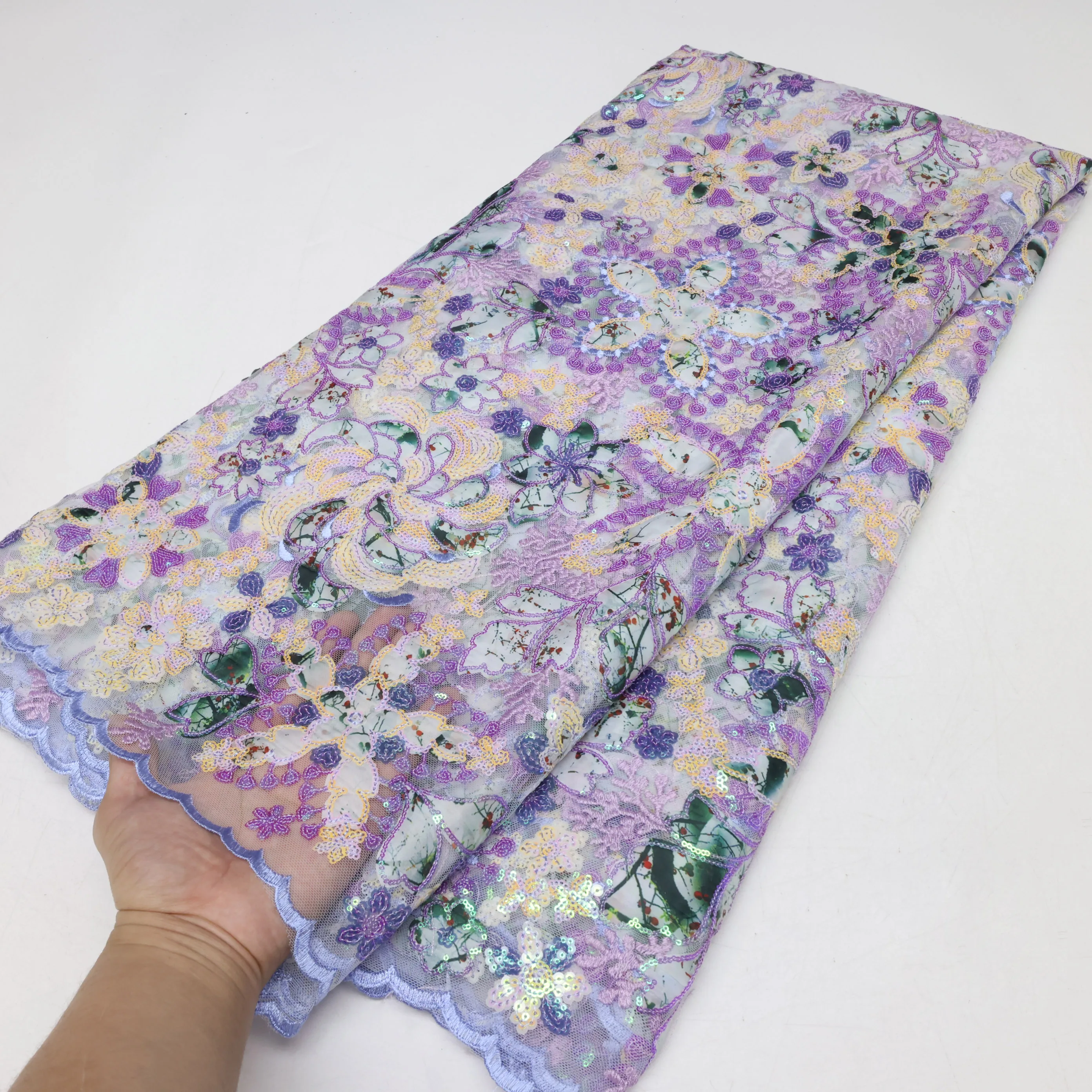 Африканская сетчатая кружевная ткань PGC LACE синяя 5 ярдов