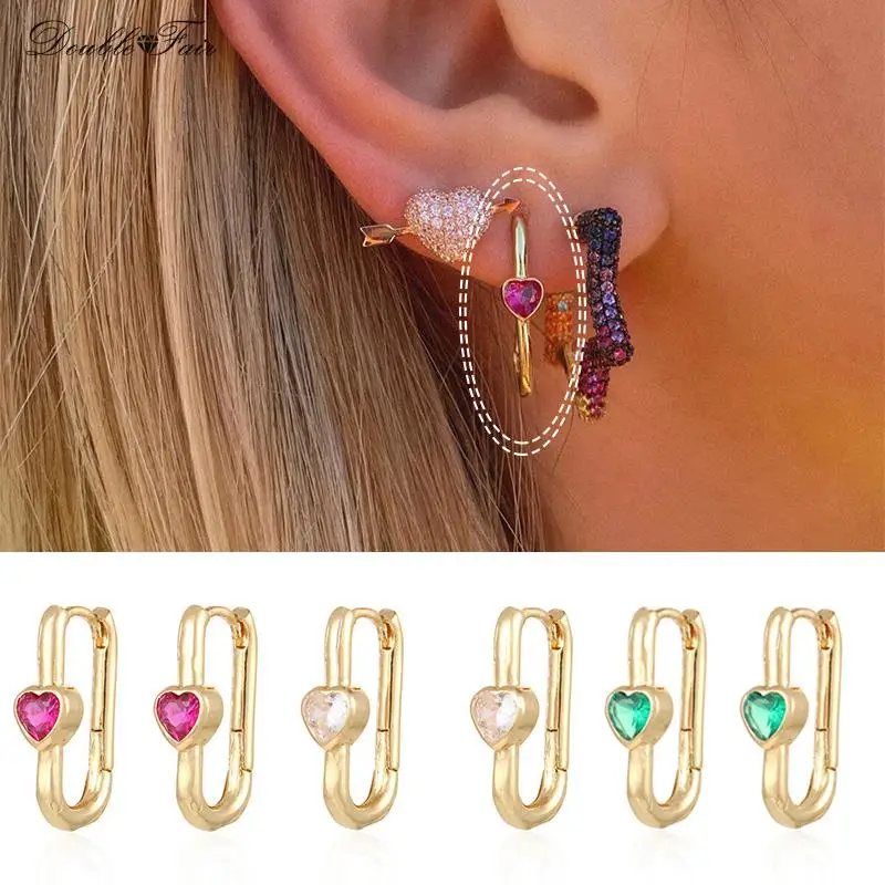 Y2k Orbital Lobe Hoop Earrings for Teen Girls Cute Romantic Colorful Zircon U Shaped Ear Piercing Women's Earing Jewelry KAE360