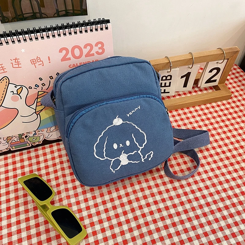 Cute Student Canvas Small Bag Girl Crossbody Bag Fashion Simple Messenger Tote Bag Zipper Cloth Fabric Mobile Phone Bag
