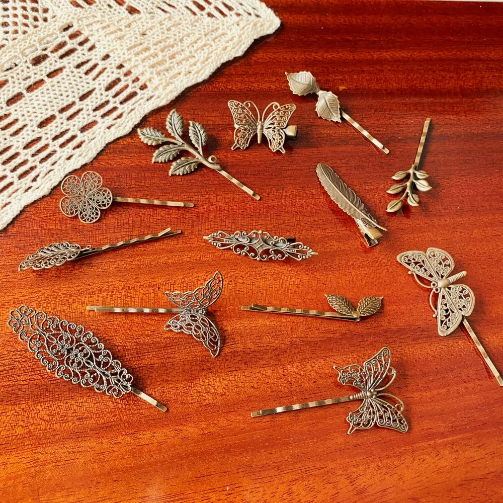 

Retro Metal Bronze Hair Clips Hollow Out Carved Hairpins For Women Girls Hair Stick Curved Fork Hair Accessories Styling Tools