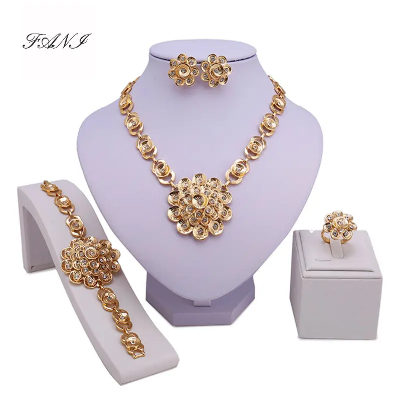 

Fani Nigeria Bridal Jewelry Sets Women Gold Plated Drop Earrings Pendant Set High Quality African Wedding Jewellry Accessories