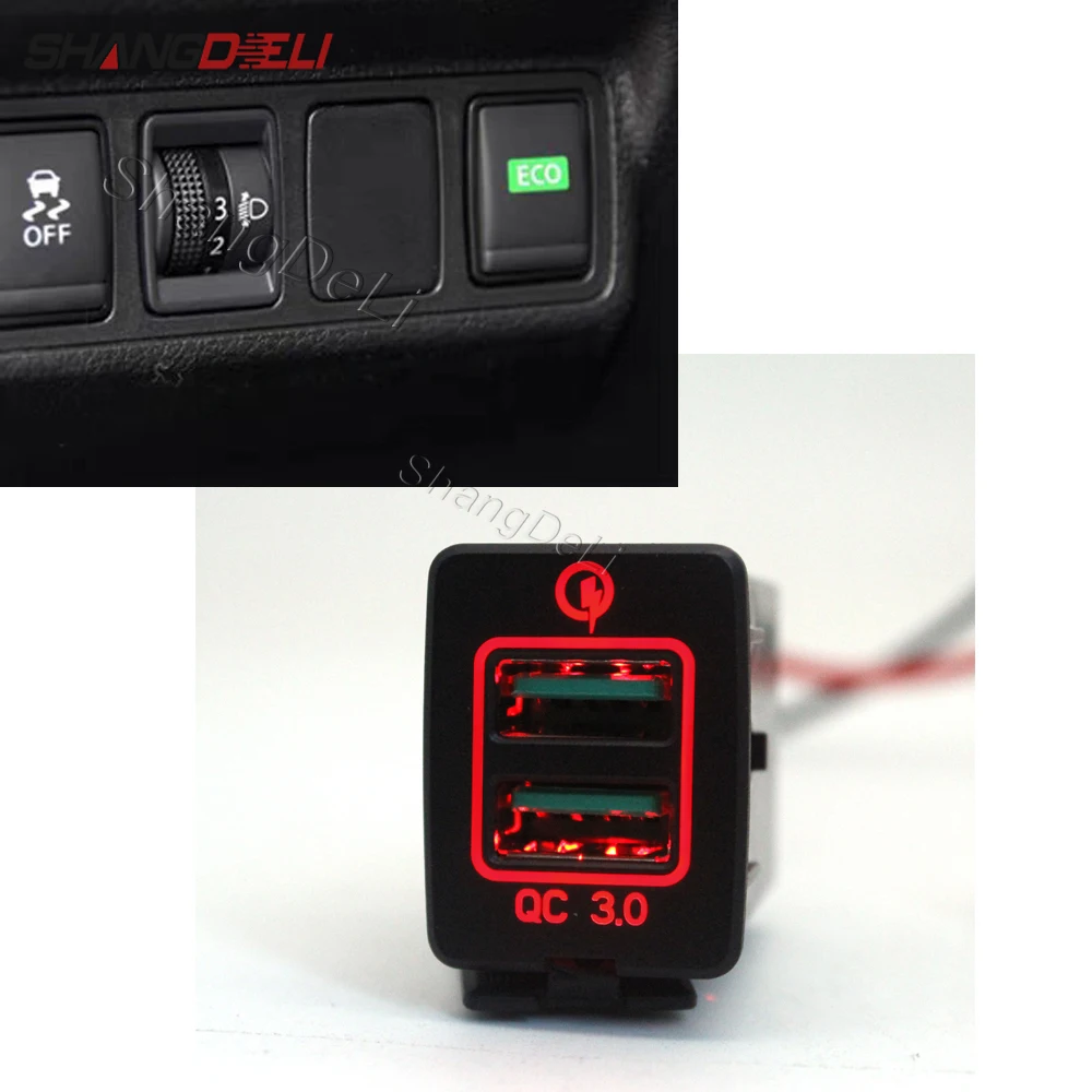 

Автомобильное USB-зарядное устройство для быстрой зарядки QC3.0, адаптер для зарядки телефона, кнопка для Nissan X-Trail T32 2014 Qashqai J11 2015 Tiida NP300 Navara