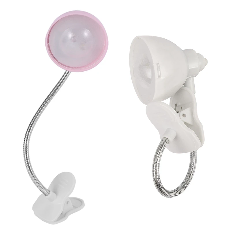 

2 Pcs Mini Adjustable Clip-On Reading Lamps Girls Night Light Macaron Button Battery Flashlight Book Reader,Pink & White