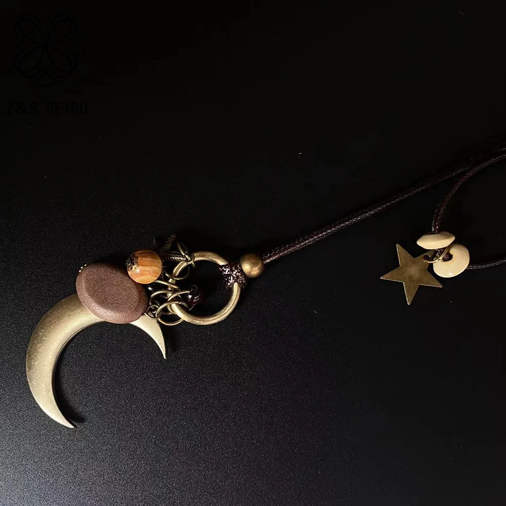 Винтажное простое металлическое ожерелье в виде Луны для женщин античная