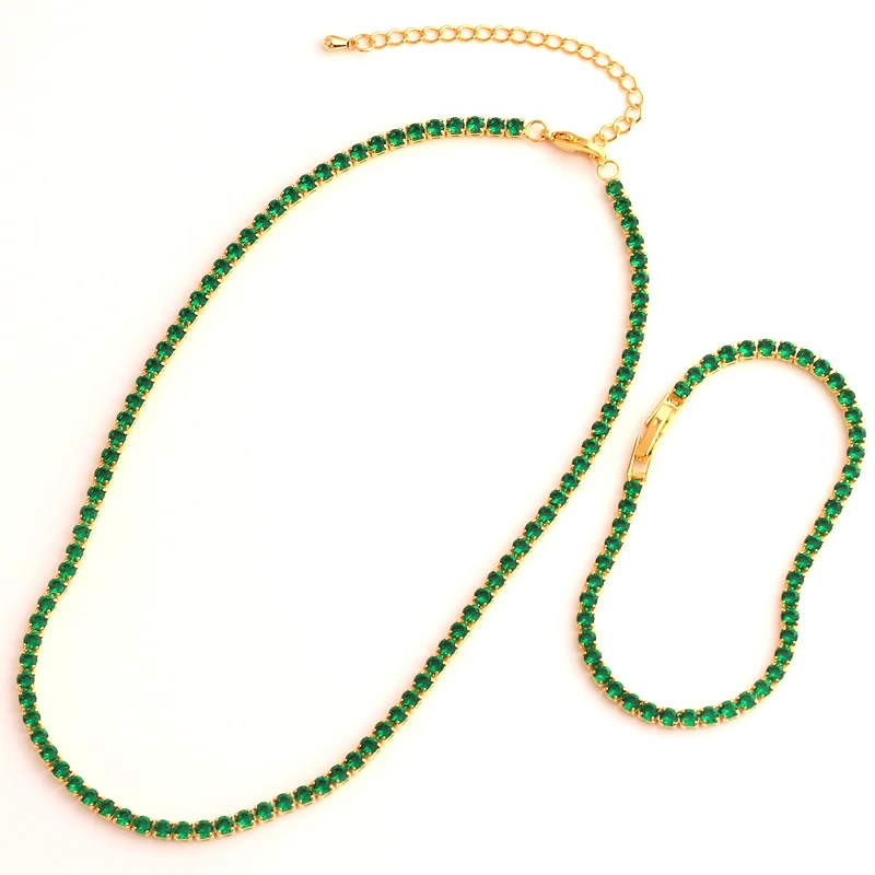 

Elegant Emerald Green Cubic Zirconia Chain Necklace Dainty Super Tennis Choker Necklaces Jewelry for Women Donna Collane Hot