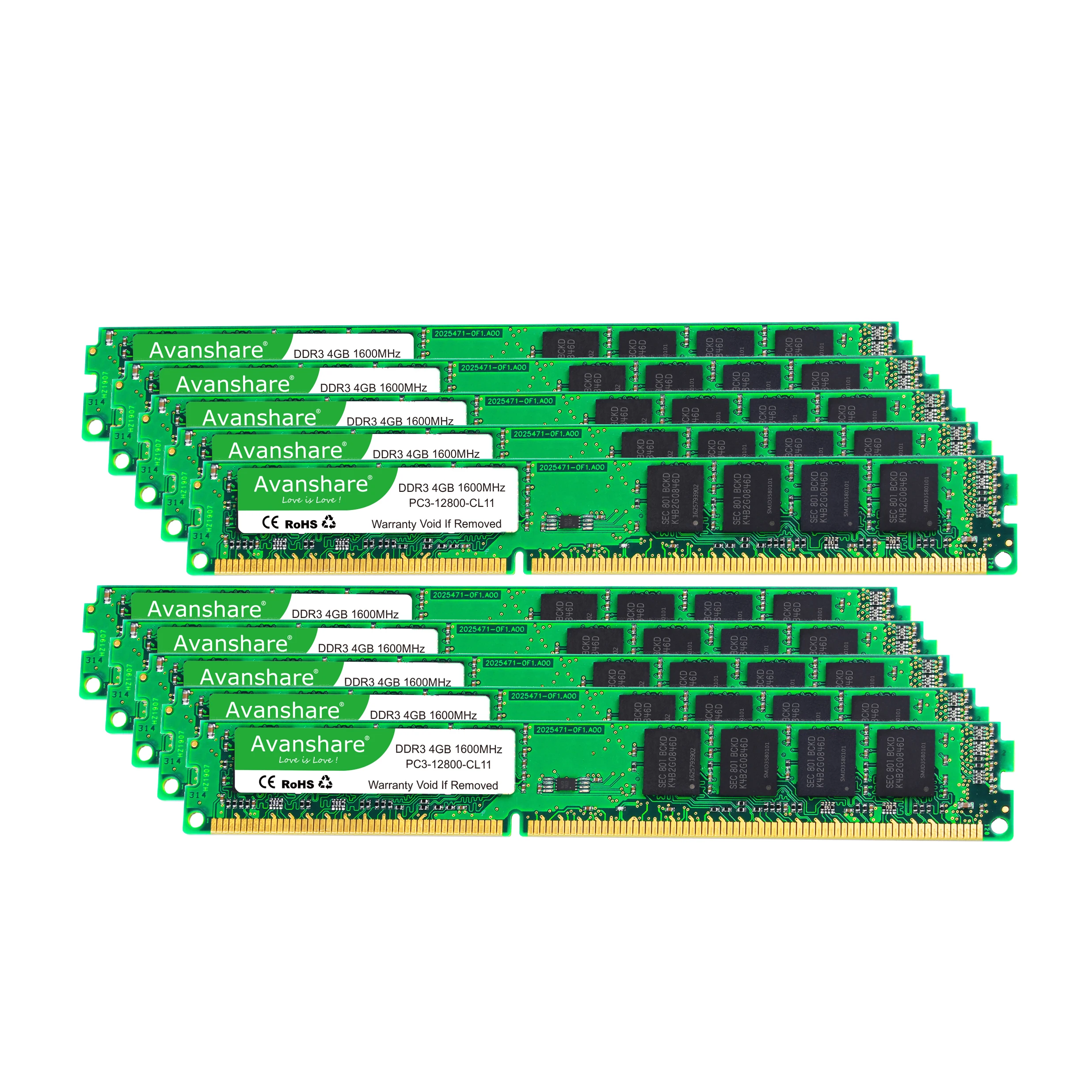 

Avanshare 100pcs Lot DDR3 4GB 8GB RAM 1333Mhz PC3-10600 DIMM Desktop 240 Pins 1.5V NON ECC