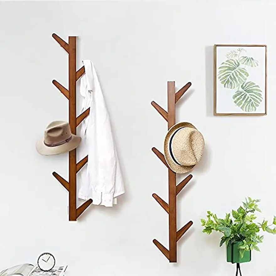 

Coat Rack Wall Mounted Clothes Tree Bamboo Hat Rack With 8 Hooks Vintage Hanger Storage Organizer For Hats Scarfs Bags