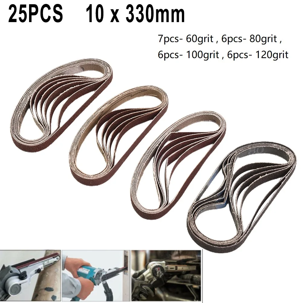 

25pcs 330x10mm Sanding Belt 60/80/100/120 Grit Air Finger Sander Polishing Sandpaper Bands For Abrasive Tools