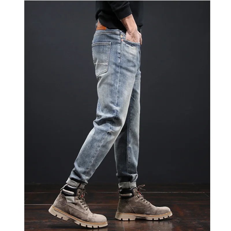 Streetwear Men 2022 New Pattern Vintage Recreational Blue Jeans Loose Broad Straight Cylinder Leg Trousers Autumn Female Trend