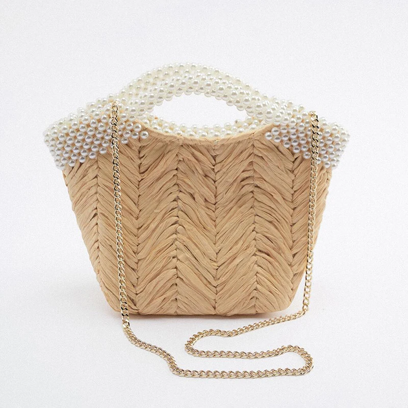 

New Z Summer Sweet Pearl Straw Bag Women Luxury Branded Designer Bags Ladies Summer Rattan Bags Large Capacity Ladies Handbags