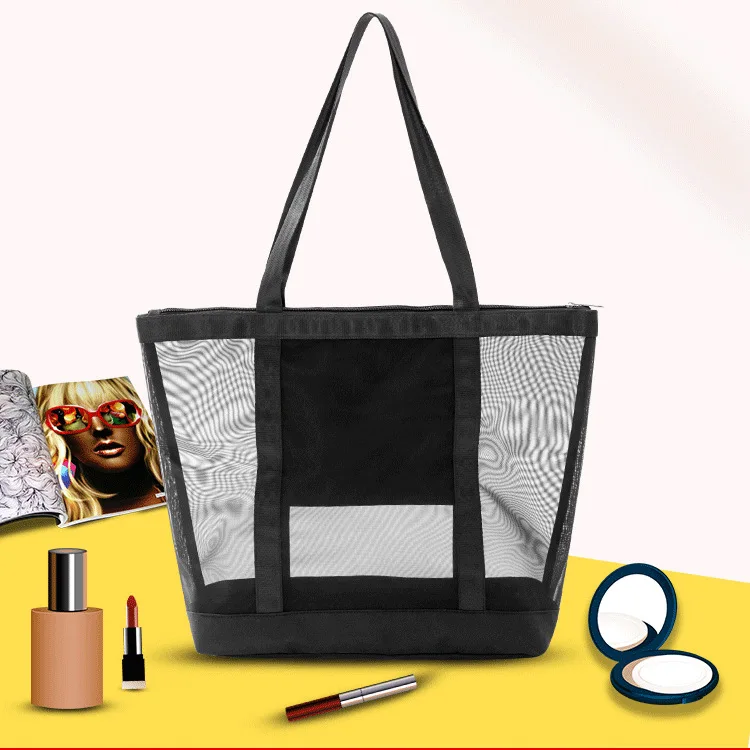 

One shoulder large capacity mesh beach bag Portable mesh mommy bag Washing travel swimming bag Fitness bag Cosmetic bag