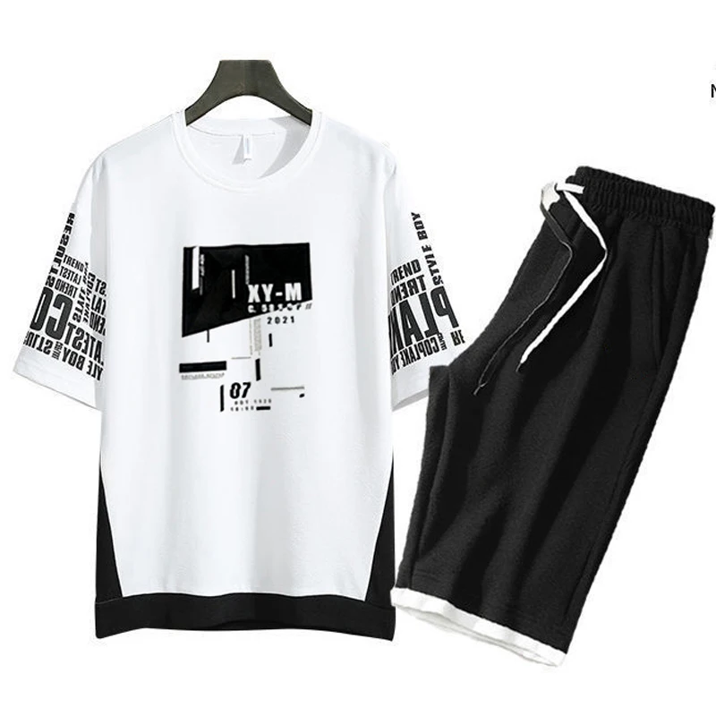 Спортивный костюм мужской из 2 предметов брендовая тенниска и шорты с принтом