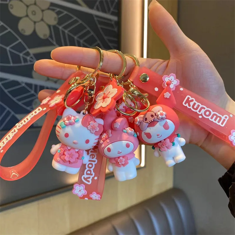 

Sanrio Kuromi Melody Keychains Anime Kawaii Hello Kitty Cinnamoroll Pompompurin Toy Doll Bag Ornament Keychain Car Pendant Gifts