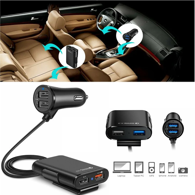 Автомобильное зарядное устройство QC3.0 один для четырех многофункциональные