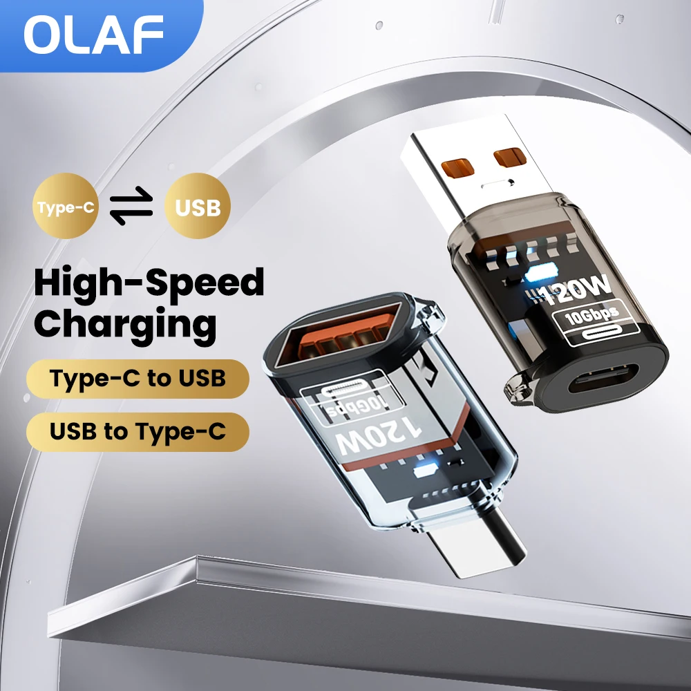 Конвертер USB 3.2 OTG USB-USB C Адаптер 120 Вт для быстрой зарядки Type-C IPhone 15 16 Huawei Xiaomi Samsung ПК