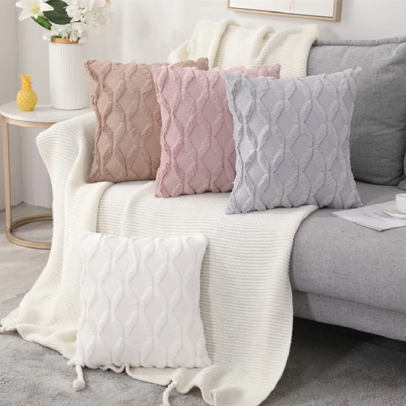 

Plush Cushion Covers 45x45cm Home Decorative Pillowcover Fur Sofa Cushion Pillow Case Nordic Rhombus Pillow Covers Decorative
