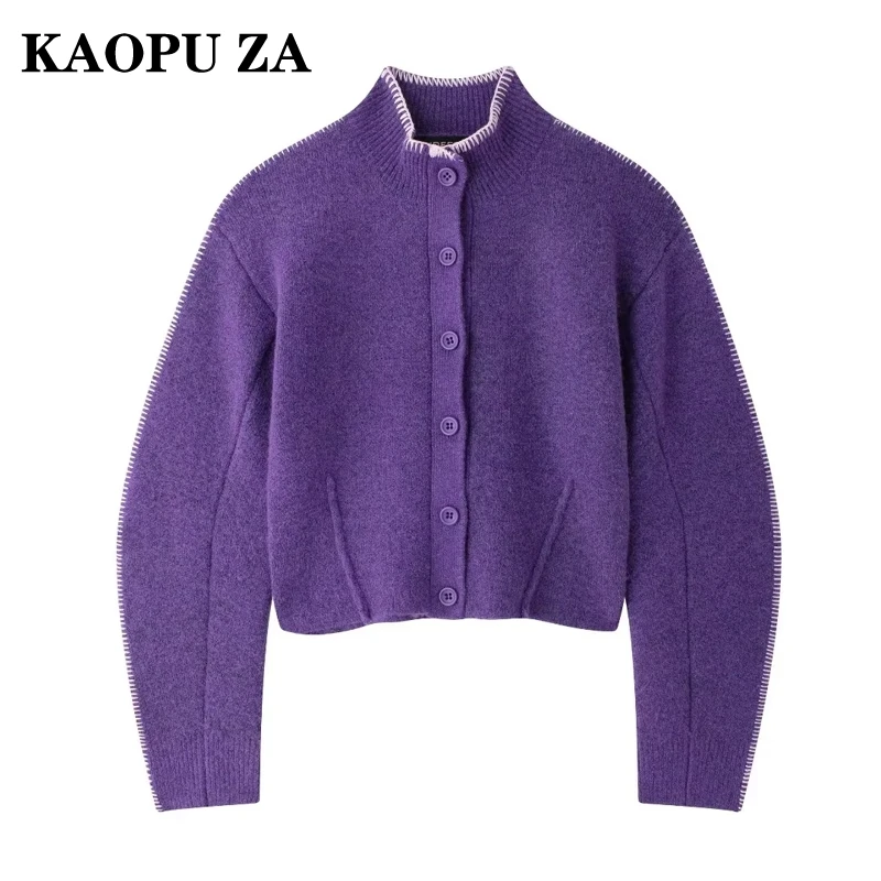 KAOPU ZA 2024 новый осенний женский повседневный кардиган с воротником-стойкой и