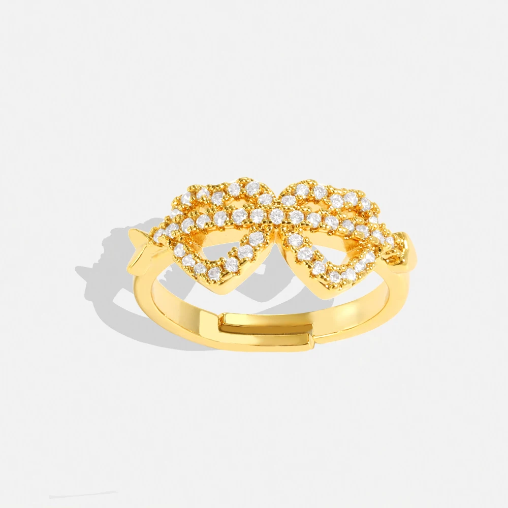 

Double Heart Zircon Rings For Women Cupid's Arrow love Round Open Adjusted Wedding Engagement Party Accessories Jewelry Gifts