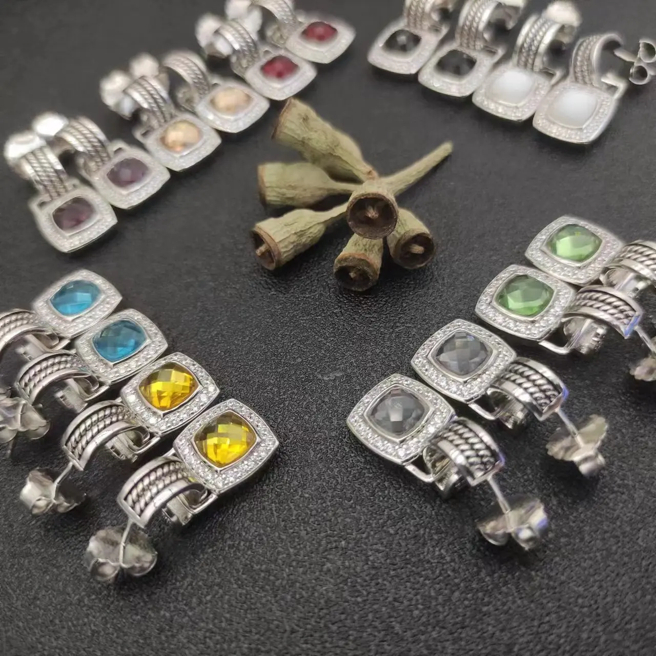 David Yurman Cable Classics Tetragonal stone Earrings in Sterling Silver With Amethyst and Pave Diamonds Jewelers