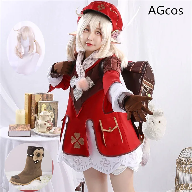 AGCOS Genshin Impact Klee Косплей Костюм Рождественские наряды Игра Cos Платье Акусти Полный