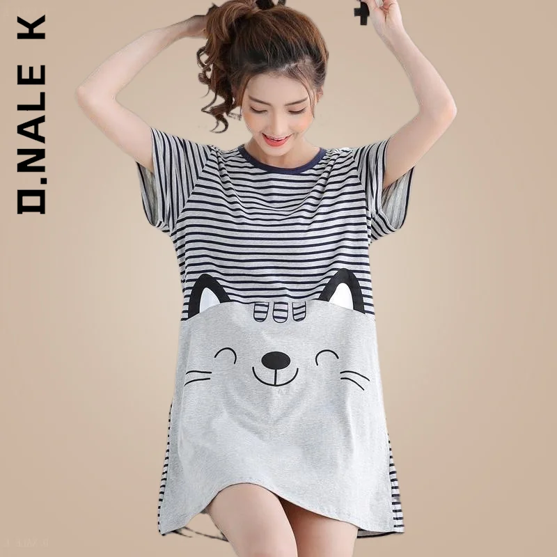 

D.Nale K Summer Women Pajamas Knitted Cotton Short Sleeve Soft Loose Lounge Wear Girls Female Home Suit Clothes