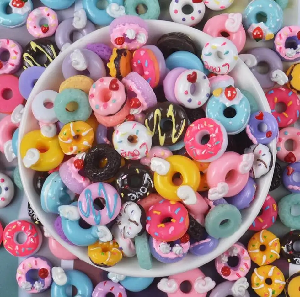20pcs Donut Resins Cabochons Frosted Iced Donuts Plastic Charms Acrylic Doughnut Decoden Acrylic Charms Nail Charms small Donats